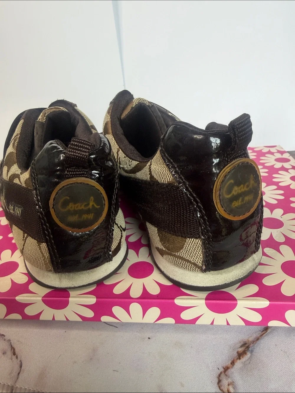 Coach Brown Signature Ribbon Slip-On Sneakers with Suede Trim‎